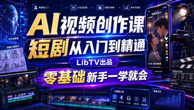 AI视频创作课，短剧从入门到精通，LibTV出品，零基础新手一学就会-伊亚库