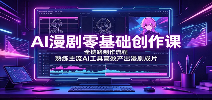 AI漫剧零基础创作课：全链路制作流程，熟练主流AI工具高效产出漫剧成片-伊亚库