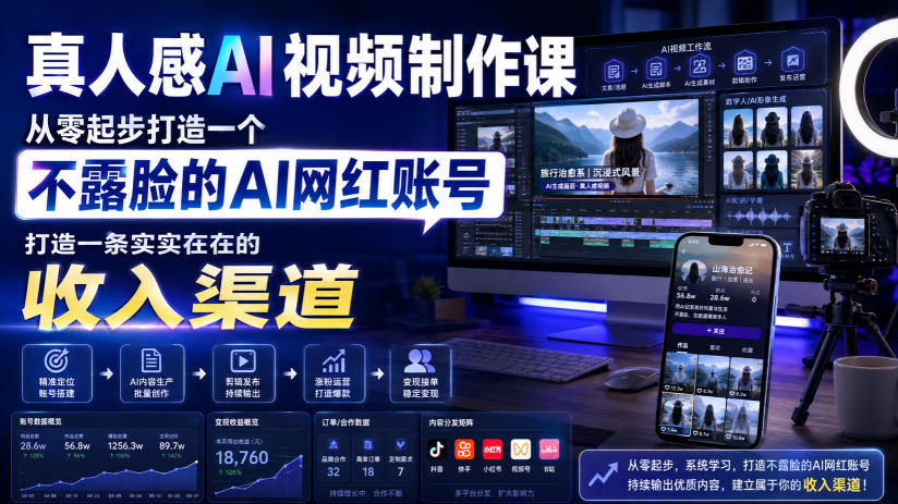 真人感AI视频制作课，从零起步打造一个不露脸的AI网红账号，打造一条实实在在的收入渠道【原创双语字幕】-伊亚库