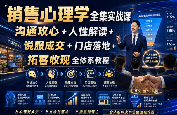 销售心理学全集实战课｜沟通攻心+人性解读+说服成交+门店落地+拓客收现全体系教程-伊亚库