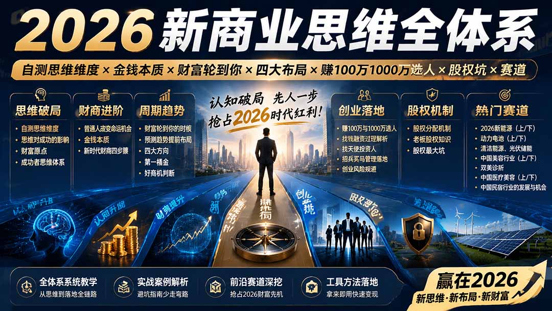 2026新商业思维全体系：自测思维维度×金钱本质×财富轮到你×四大布局×赚100万1000万选人×股权坑×赛道-伊亚库