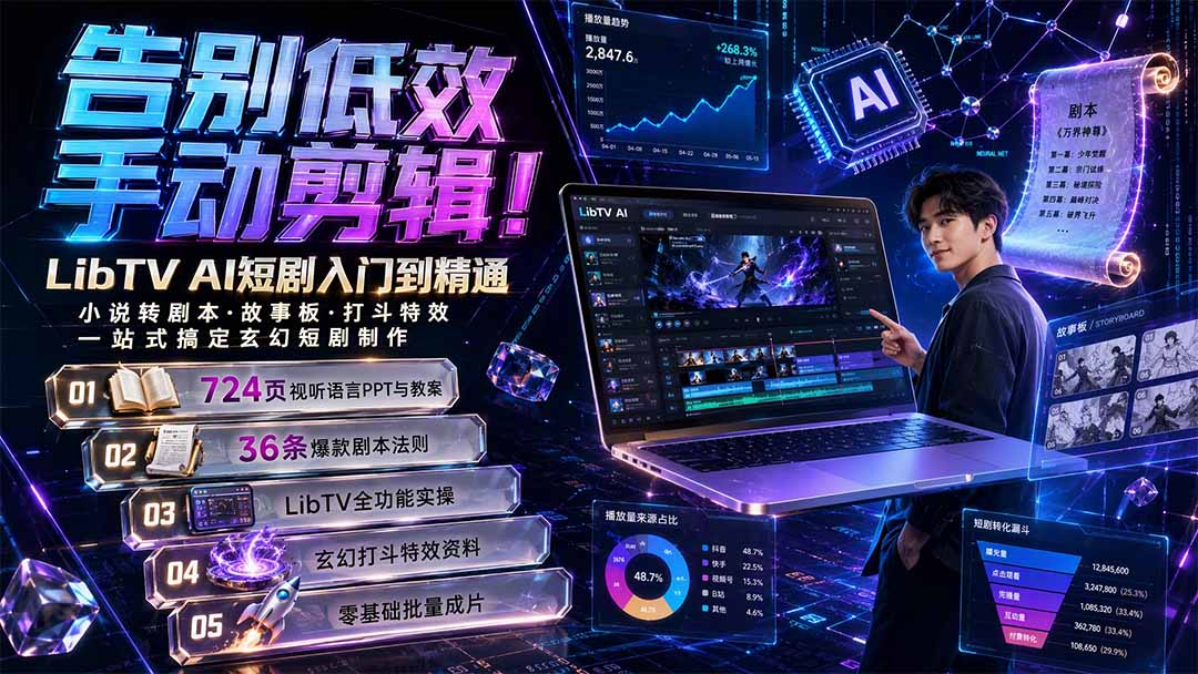 告别低效手动剪辑！LibTV AI短剧入门到精通，小说转剧本方法，故事板打斗特效一站式搞定玄幻短剧制作-伊亚库
