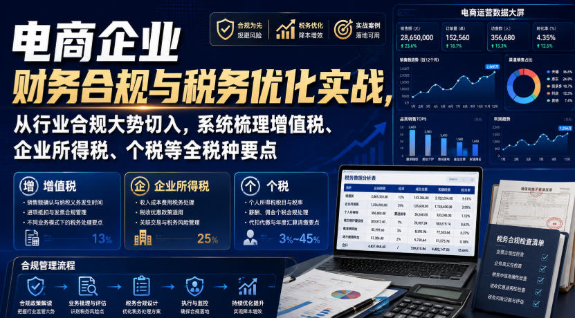 电商企业财务合规与税务优化实战，从行业合规大势切入，系统梳理增值税、企业所得税、个税等全税种要点-伊亚库