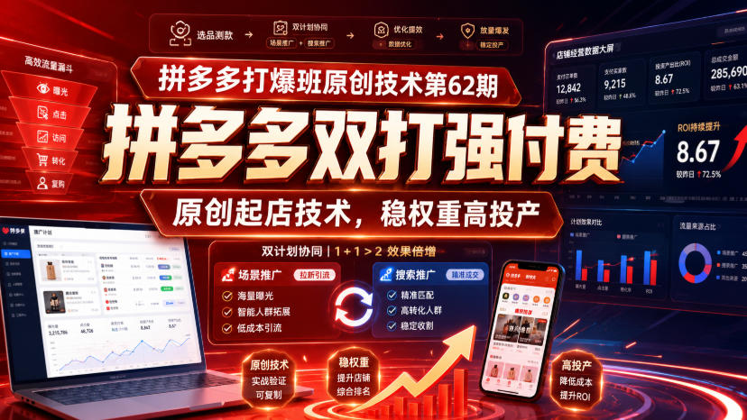 拼多多打爆班原创技术第62期，拼多多双打强付费，原创起店技术，稳权重高投产-伊亚库