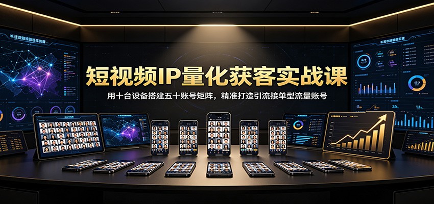短视频IP量化获客实战课：用十台设备搭建五十账号矩阵，精准打造引流接单型流量账号-伊亚库