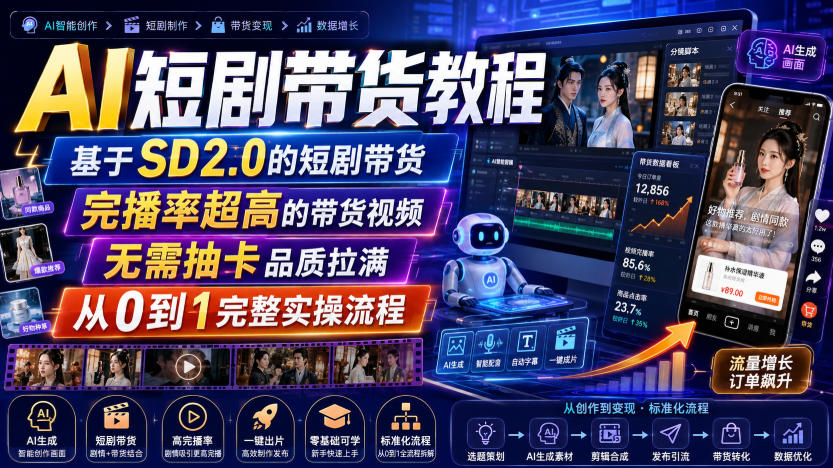 AI短剧带货教程，基于SD2.0的短剧带货，完播率超高的带货视频，无需抽卡品质拉满，从0到1完整实操流程-伊亚库