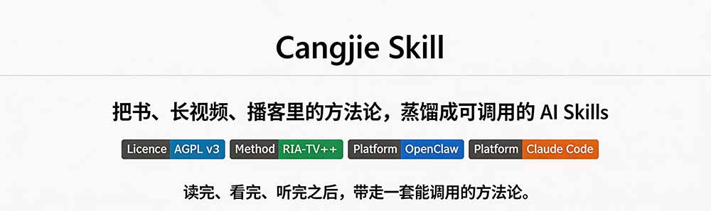 图片[1]-全网走红！GitHub上6.7K Star的开源项目，把任何书、长视频、播客蒸馏成AI工具，值得收藏 cangjie-skill-伊亚库