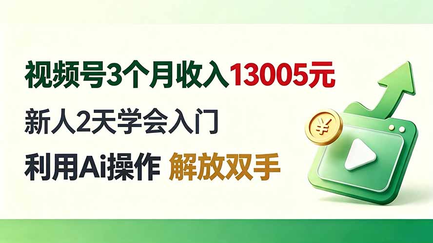 视频号3个月收入13005元， 新人2天学会入门， 利用Ai操作 解放双手！-伊亚库