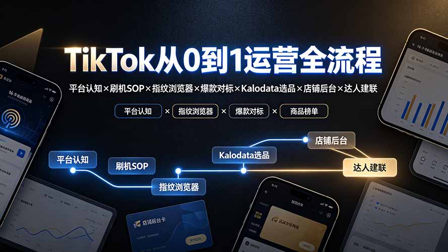TikTok从0到1运营全流程-更新：平台认知×刷机SOP×指纹浏览器×爆款对标×Kalodata选品×店铺后台×达人建联-伊亚库