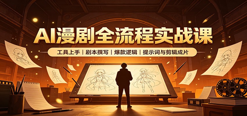 AI漫剧全流程实战课：工具上手、剧本撰写、爆款逻辑、提示词与剪辑成片-伊亚库