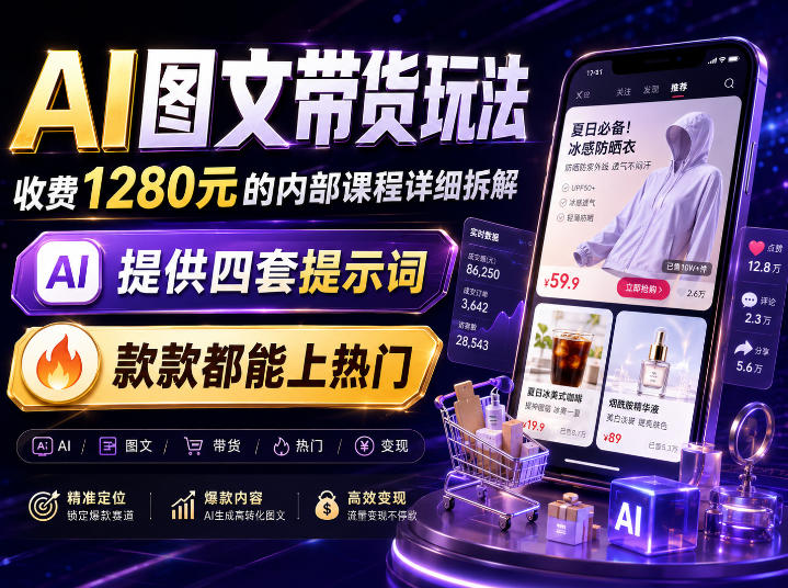 AI图文带货内部玩法,1280内部课程对外系统拆解,看完直接上手变现!-伊亚库