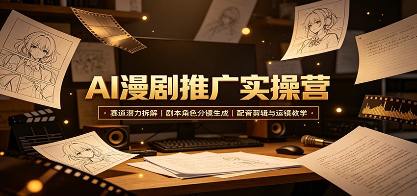 AI漫剧推广实操营：赛道潜力拆解，剧本角色分镜生成，配音剪辑与运镜教学-伊亚库