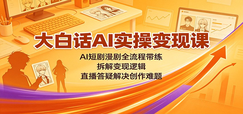 大白话AI实操变现课：AI短剧漫剧全流程带练，拆解变现逻辑，直播答疑解决创作难题-伊亚库
