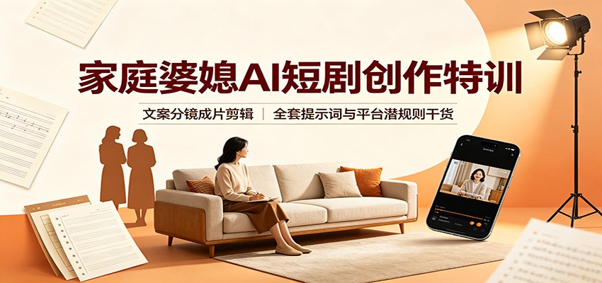家庭婆媳AI短剧创作特训：文案分镜成片剪辑，全套提示词与平台潜规则干货-伊亚库