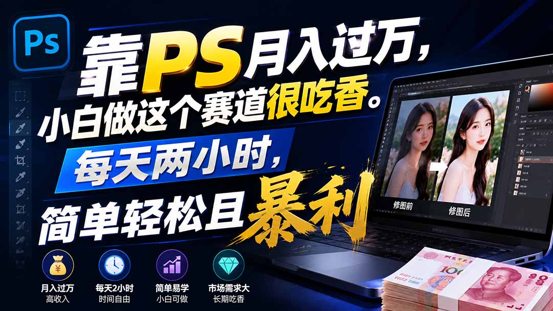 靠PS月入过万，小白做这个赛道很吃香。每天两小时，简单轻松且暴利-伊亚库