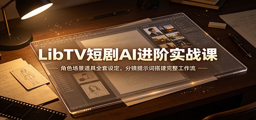 LibTV短剧AI进阶实战课：角色场景道具全套设定，分镜提示词搭建完整工作流-伊亚库