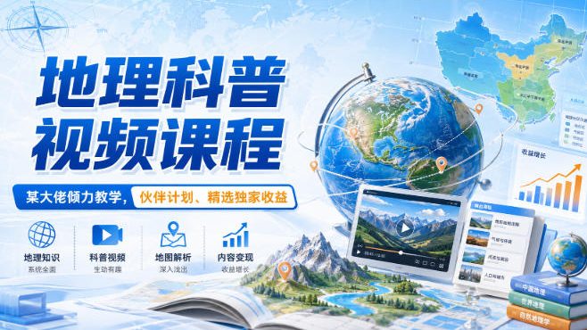 地理科普视频课程，某大佬倾力教学，伙伴计划、精选独家收益-伊亚库