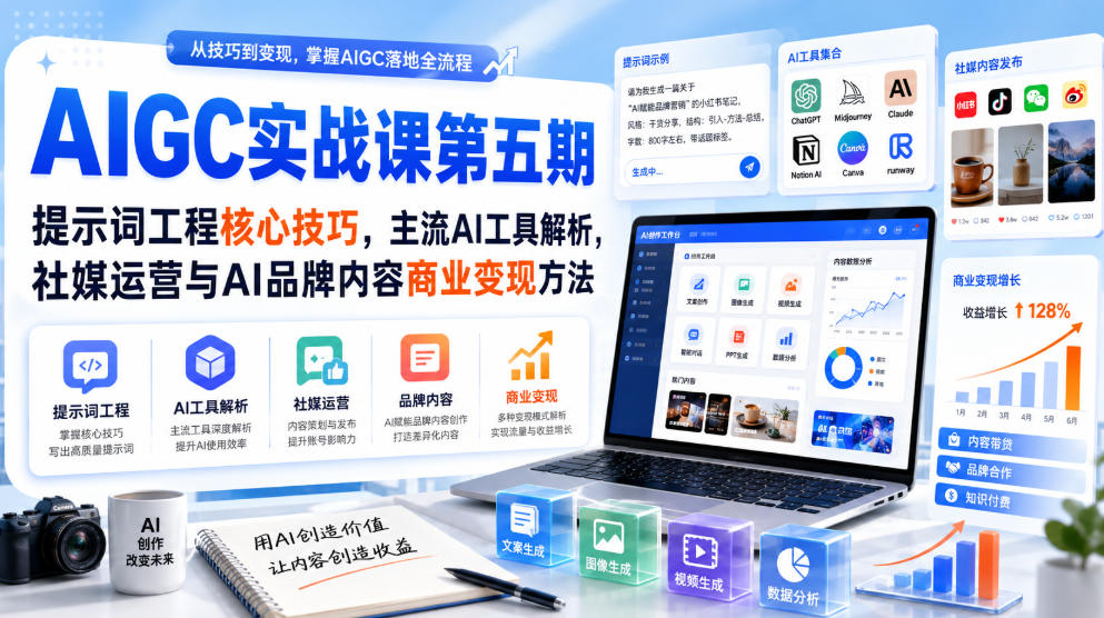 刺猬星球·AIGC实战课第五期，提示词工程核心技巧，主流AI工具解析，社媒运营与AI品牌内容商业变现方法-伊亚库