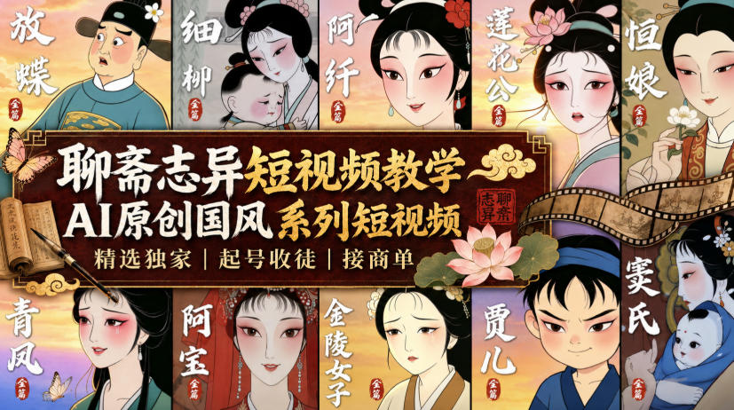 聊斋志异短视频教学，AI原创国风系列短视频，精选独家丨起号收徒丨接商单(更新0818)-伊亚库