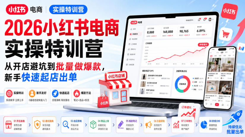 2026小红书电商实操特训营，从开店避坑到批量做爆款，新手快速起店出单-伊亚库