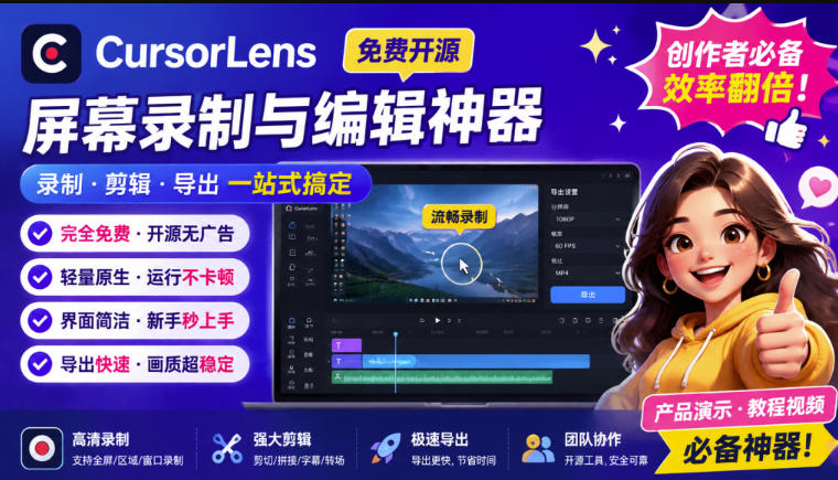 CursorLens免费开源录屏工具，支持自动缩放，教程视频录制必备神器-伊亚库