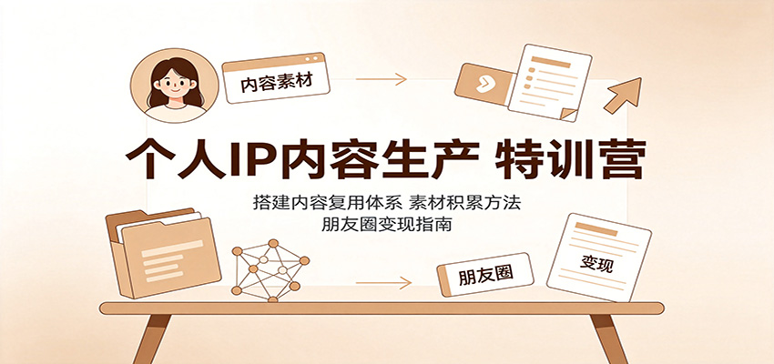 个人IP内容生产特训营：搭建内容复用体系，素材积累方法，朋友圈变现指南-伊亚库