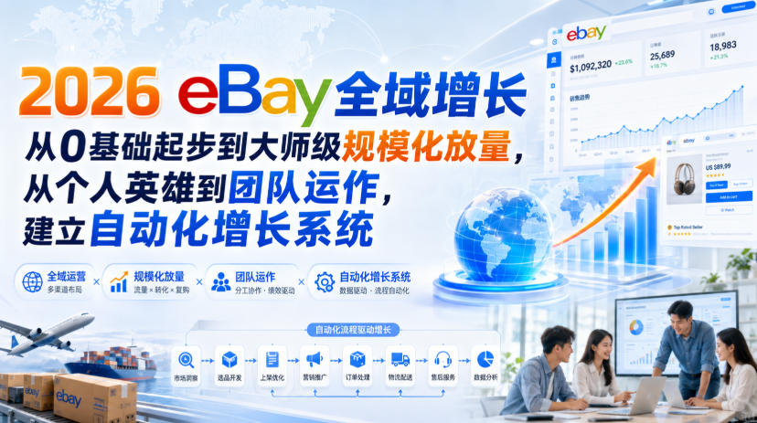 2026 eBay全域增长，从0基础起步到大师级规模化放量，从个人英雄到团队运作，建立自动化增长系统-伊亚库