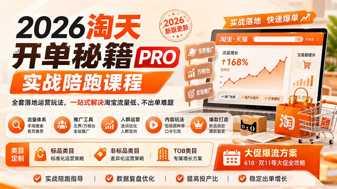 2026淘天开单秘籍PRO实战陪跑课程：全套落地运营玩法，一站式解决淘宝流量低、不出单难题(更新260823-伊亚库