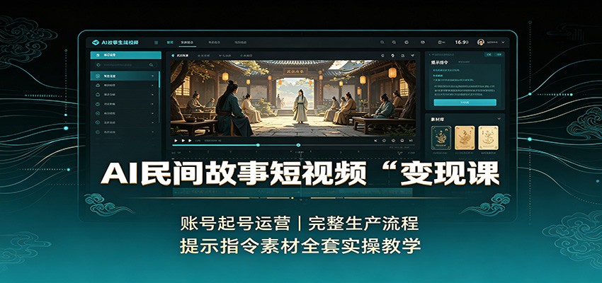 AI民间故事短视频变现课：账号起号运营，完整生产流程，提示指令素材全套实操教学-伊亚库