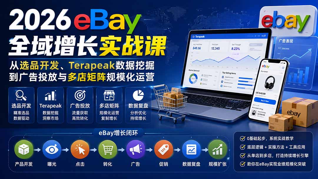 2026-Vincent eBay全域增长实战课-无水印：从选品开发、Terapeak数据挖掘到广告投放与多店矩阵规模化运营-伊亚库