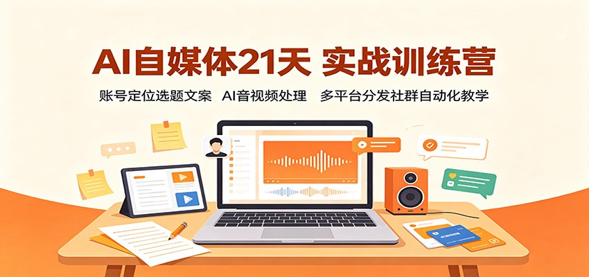 AI自媒体21天实战训练营：账号定位选题文案，AI音视频处理，多平台分发社群自动化教学-伊亚库