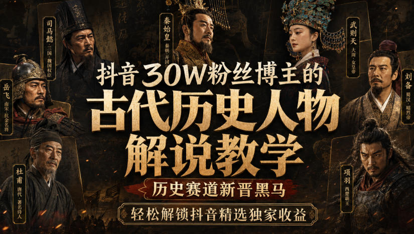 抖音30W粉丝博主的古代历史人物解说教学，历史赛道新晋黑马，轻松解锁抖音精选独家收益-伊亚库