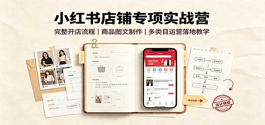小红书店铺专项实战营：完整开店流程，商品图文制作，多类目运营落地教学-伊亚库