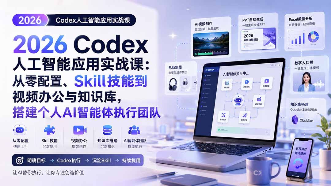 2026 Codex人工智能应用实战课：从零配置、Skill技能到视频办公与知识库，搭建个人AI智能体执行团队-伊亚库