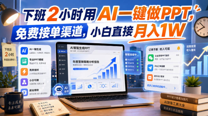 下班2小时用AI一键做PPT，免费接单渠道，小白直接月入1W【揭秘】-伊亚库