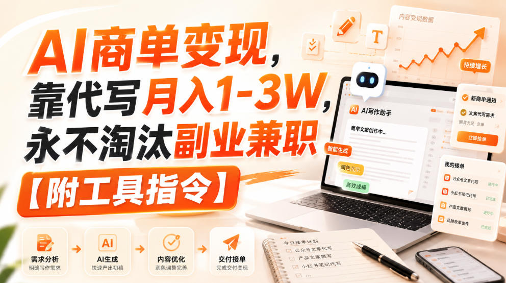 AI商单变现，靠代写月入1-3W，永不淘汰副业兼职【附工具指令】【揭秘】-伊亚库