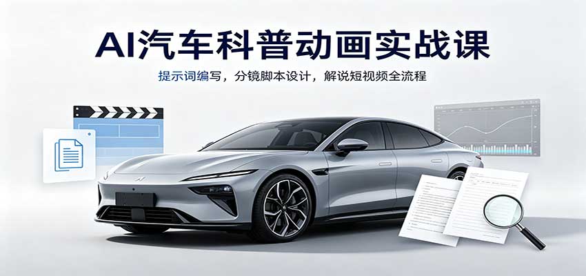 AI汽车科普动画实战课：提示词编写，分镜脚本设计，解说短视频全流程-伊亚库