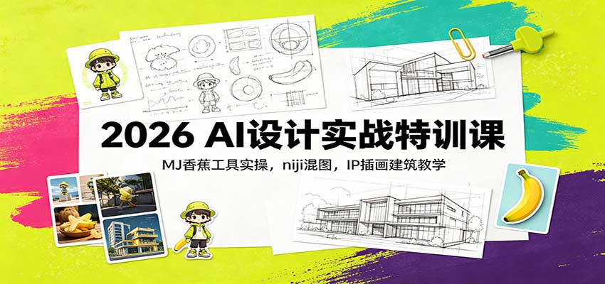 2026 AI设计实战特训课：MJ香蕉工具实操，niji混图，IP插画建筑教学-伊亚库
