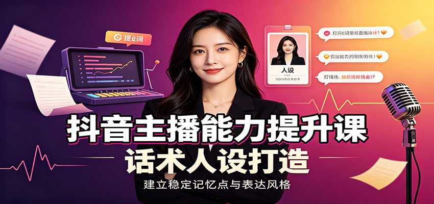 抖音主播能力提升课：账号底层逻辑，直播间搭建调试，话术人设打造全套教学-伊亚库