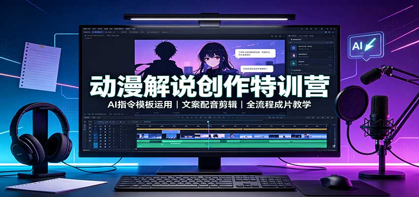 动漫解说创作特训营：AI指令模板运用，文案配音剪辑，全流程成片教学-伊亚库