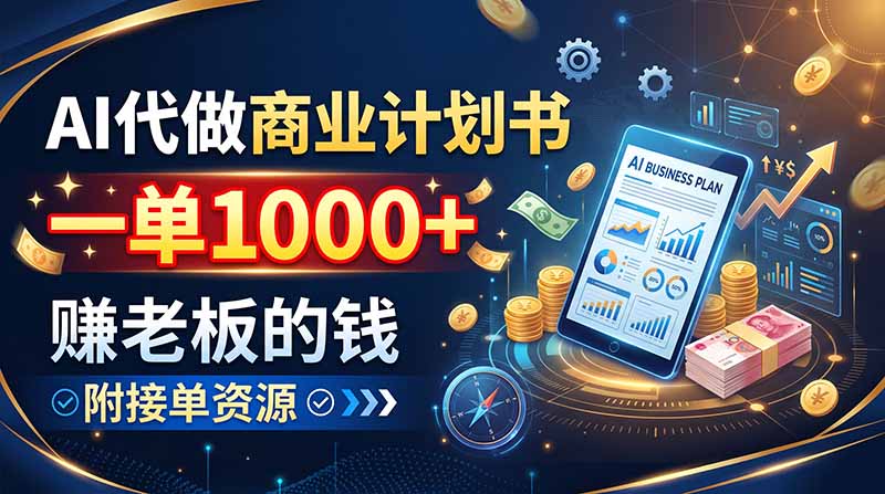 AI代做商业计划书，一单1000+，赚老板的钱，附接单资源-伊亚库