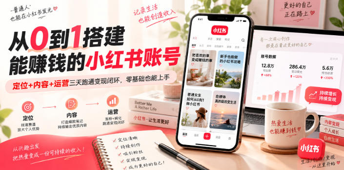 从0到1搭建能賺钱的小红书账号，定位+内容+运营三天跑通变现闭环-伊亚库