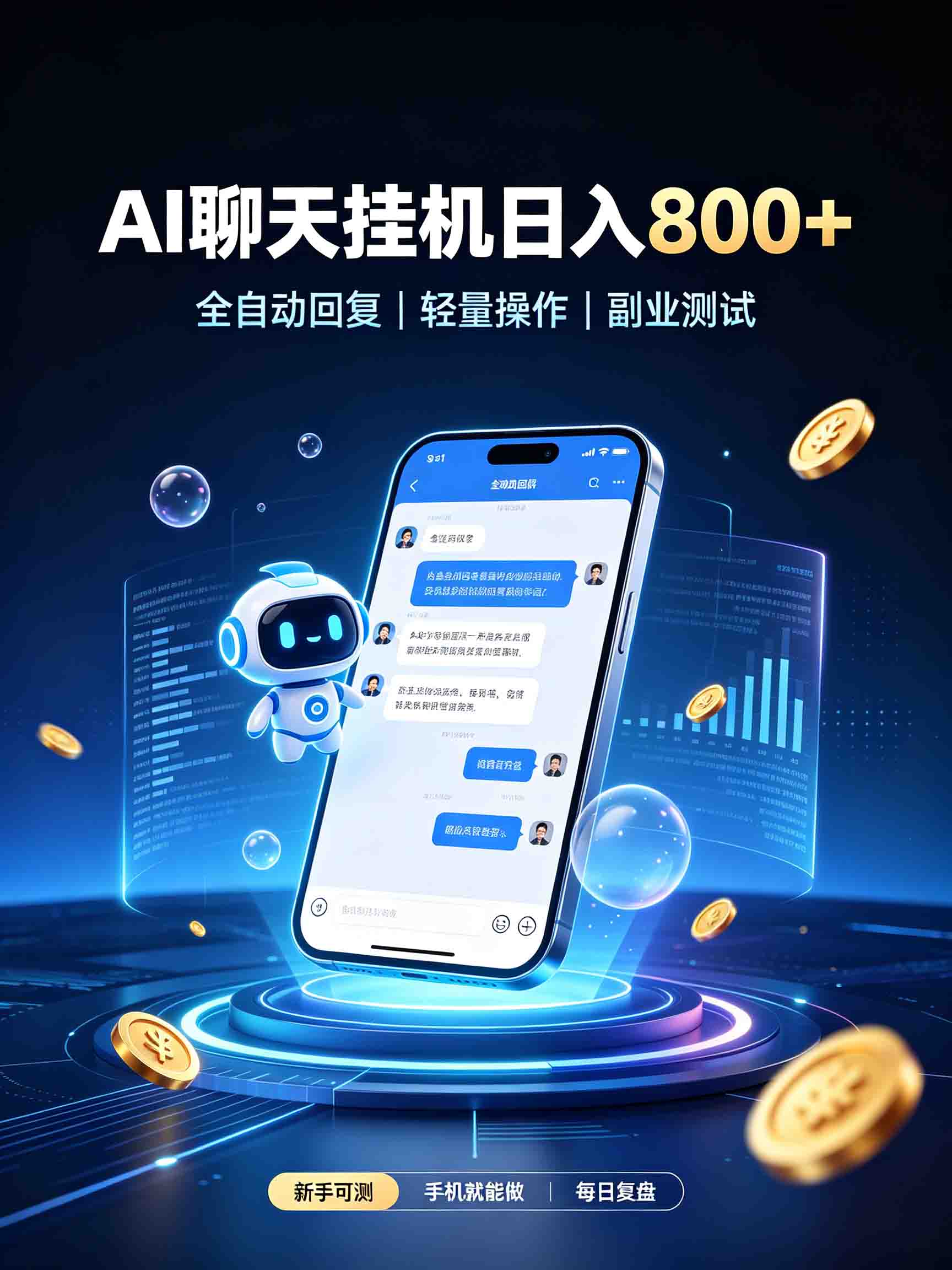 AI聊天挂机，日入800+，适用个人副业，工作室矩阵操作-伊亚库