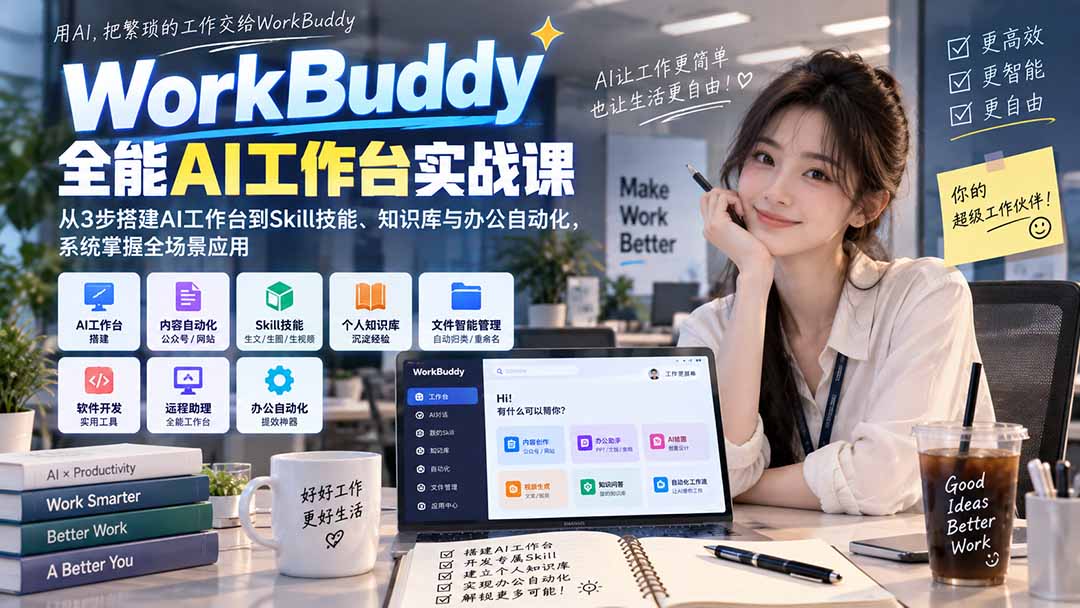 WorkBuddy全能AI工作台实战课：从3步搭建AI工作台到Skill技能、知识库与办公自动化，系统掌握全场景应用-伊亚库