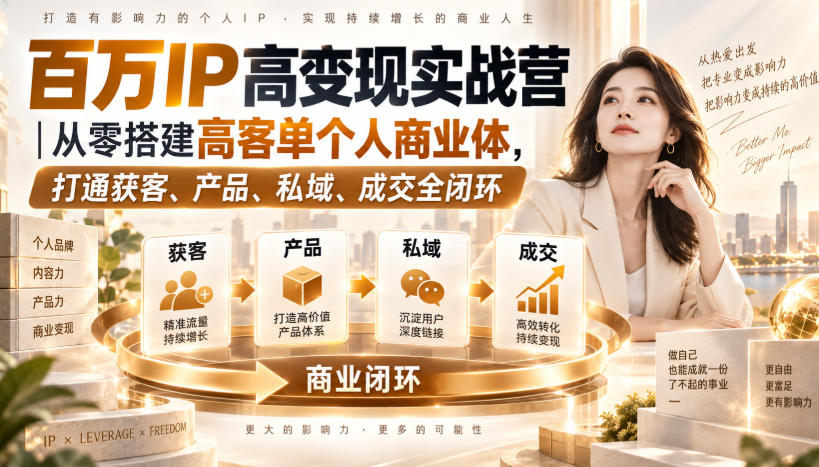 百万IP高变现实战营｜从零搭建高客单个人商业体，打通获客、产品、私域、成交全闭环​-伊亚库