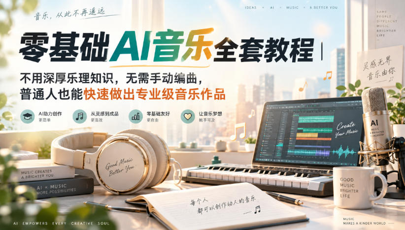 零基础AI音乐全套教程｜不用深厚乐理知识，无需手动编曲，普通人也能快速做出专业级音乐作品-伊亚库