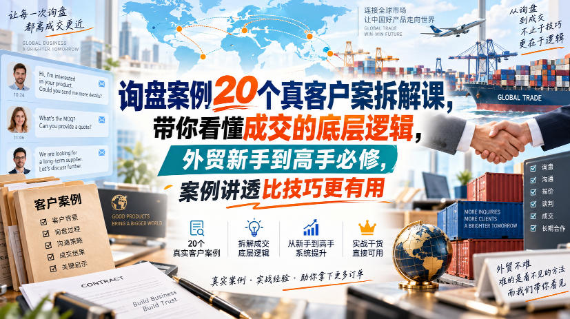 询盘案例20个真客户案拆解课，带你看懂成交的底层逻辑，外贸新手到高手必修，案例讲透比技巧更有用-伊亚库