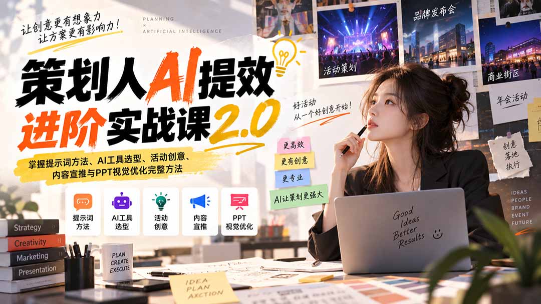 策划人AI提效进阶实战课2.0：掌握提示词方法、AI工具选型、活动创意、内容宣推与PPT视觉优化完整方法-伊亚库
