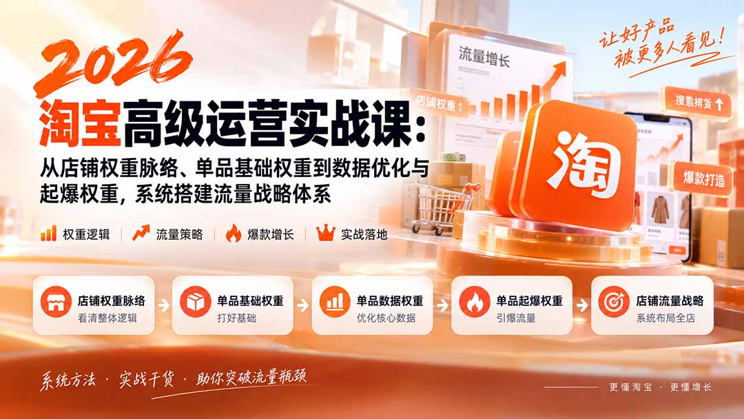 2026淘宝高级运营实战课：从店铺权重脉络、单品基础权重到数据优化与起爆权重，系统搭建流量战略体系-伊亚库