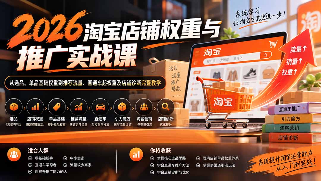 2026淘宝店铺权重与推广实战课：从选品、单品基础权重到推荐流量、直通车起权重及店铺诊断完整教学-伊亚库